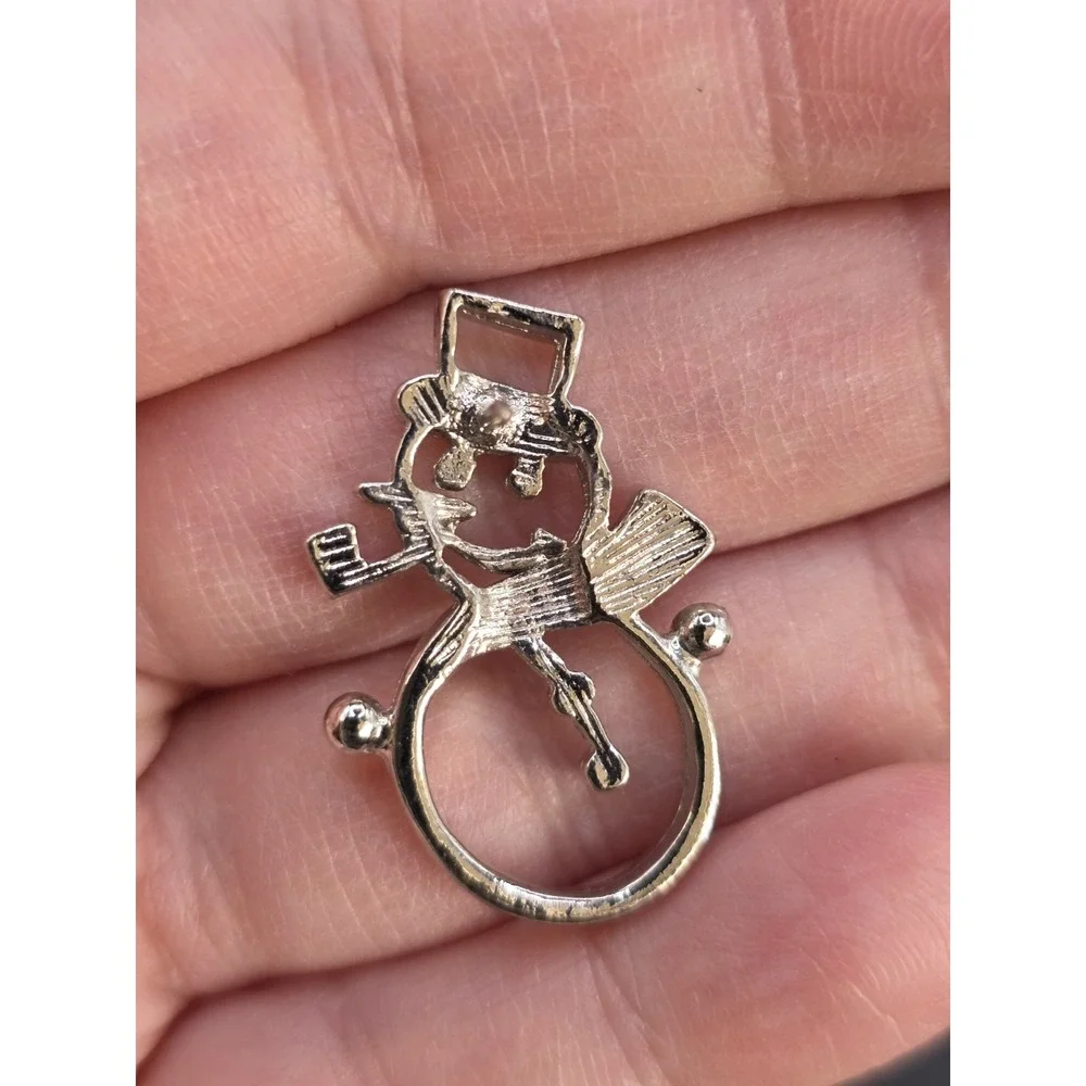vintage silver-tone Christmas snowman brooch pin with enamel accents